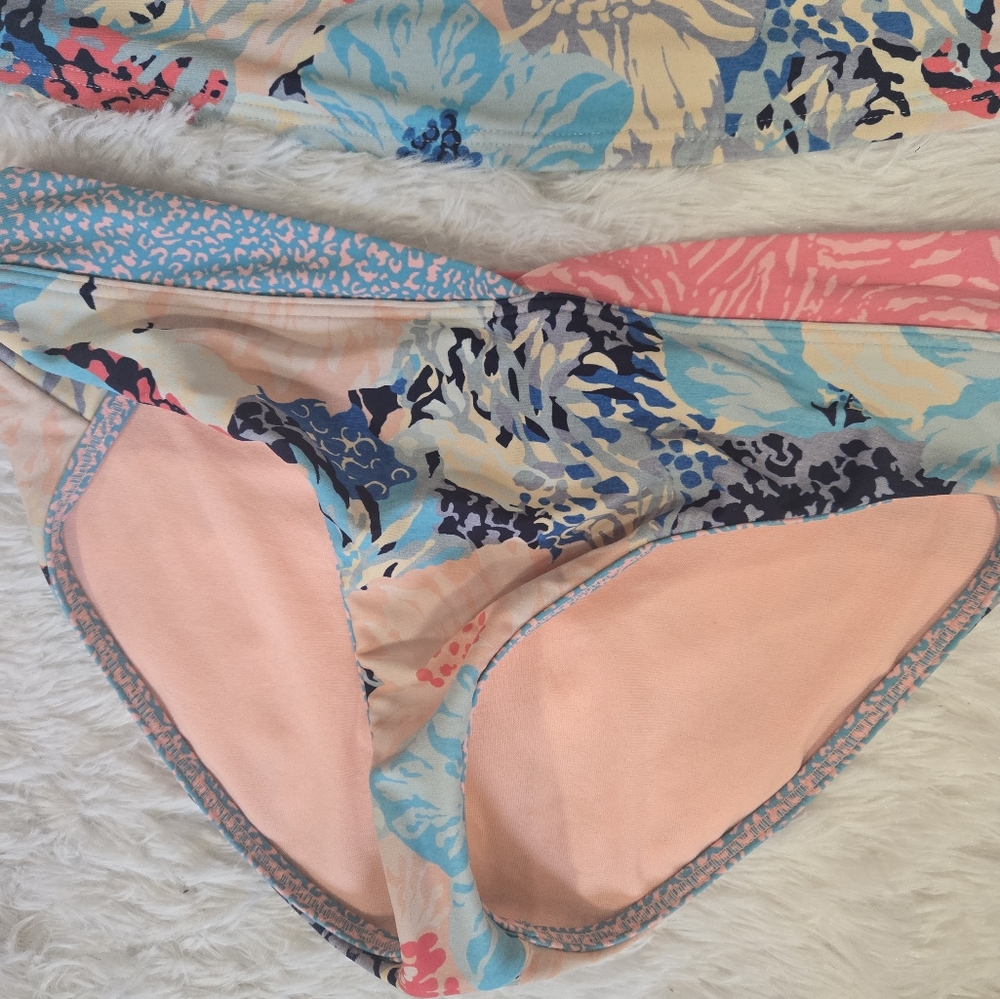 Athleta Girls Floral Tankini Set in Blue, Pink, Peach - Picture 3 of 6